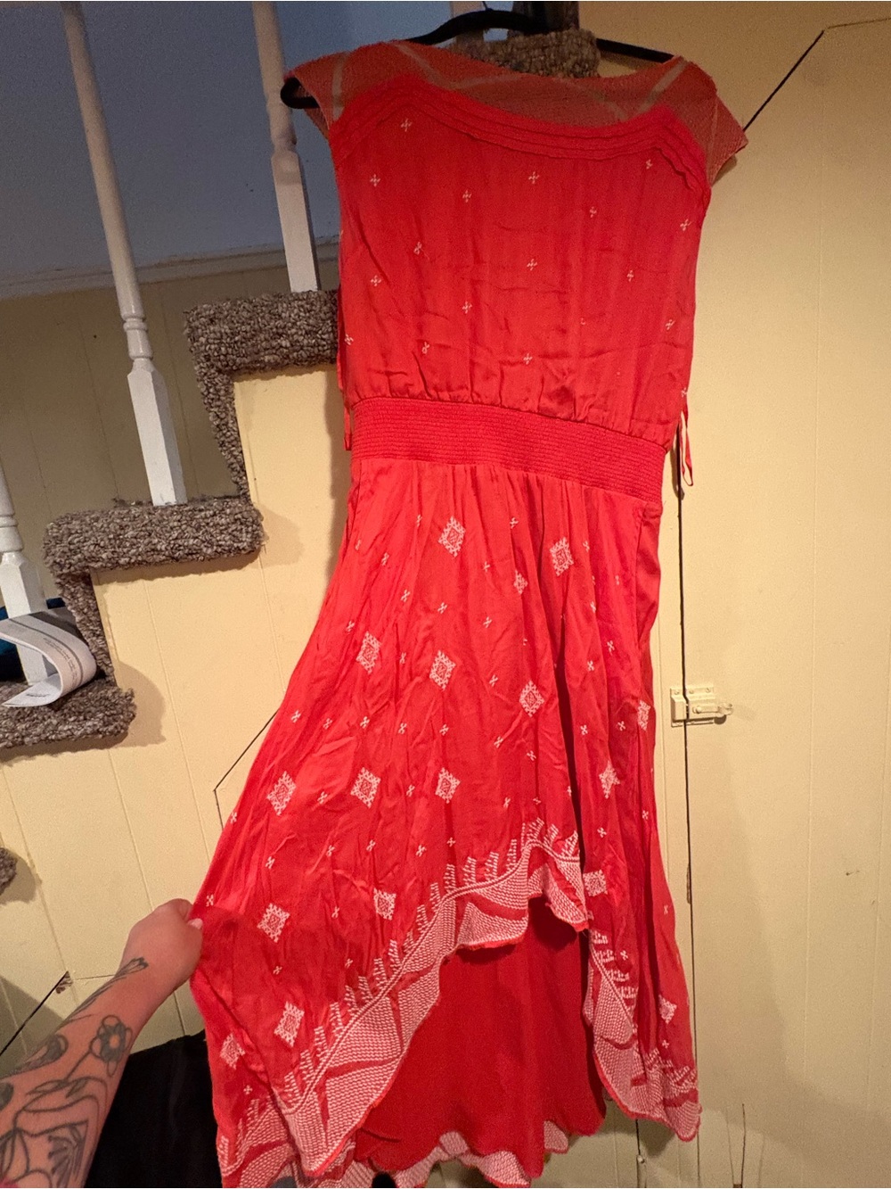 Anthropologie Floreat orange High-Low Sleeveless Dress with Embroidered Accents